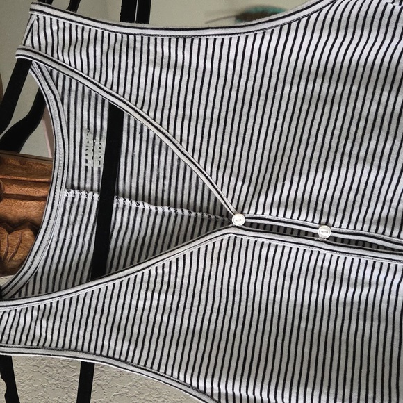Lands End Striped Button Down V-neck Tank Top - Picture 3 of 5